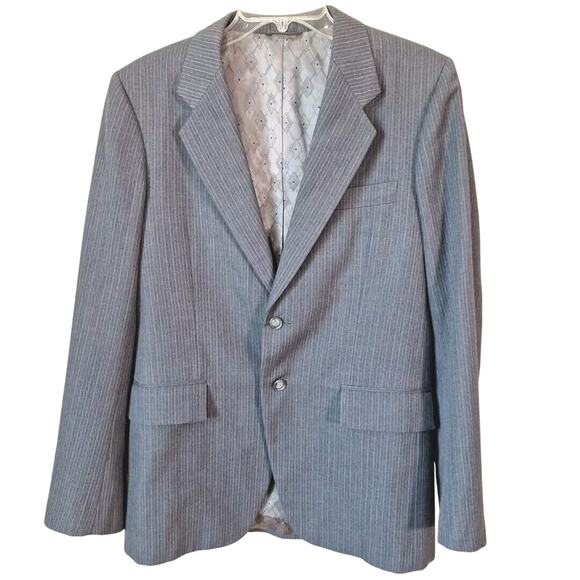 Vintage 80s Gray Pinstripe Blazer Sport Coat 2 Button Jacket Men Size 37R 38R - Picture 1 of 7
